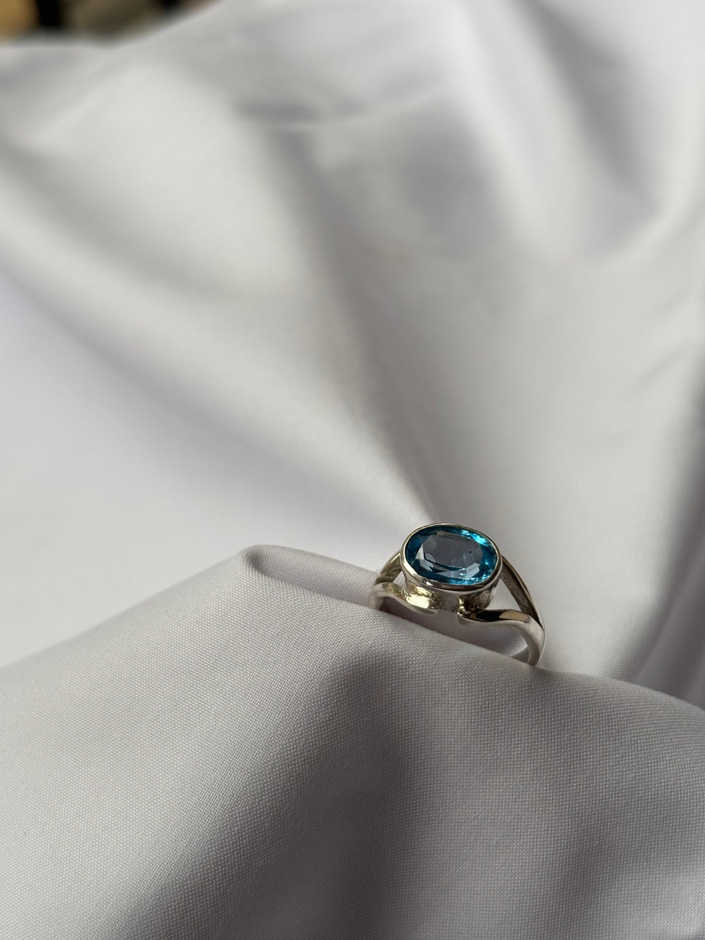 Blue Topaz Solitaire Ring in Sterling Silver