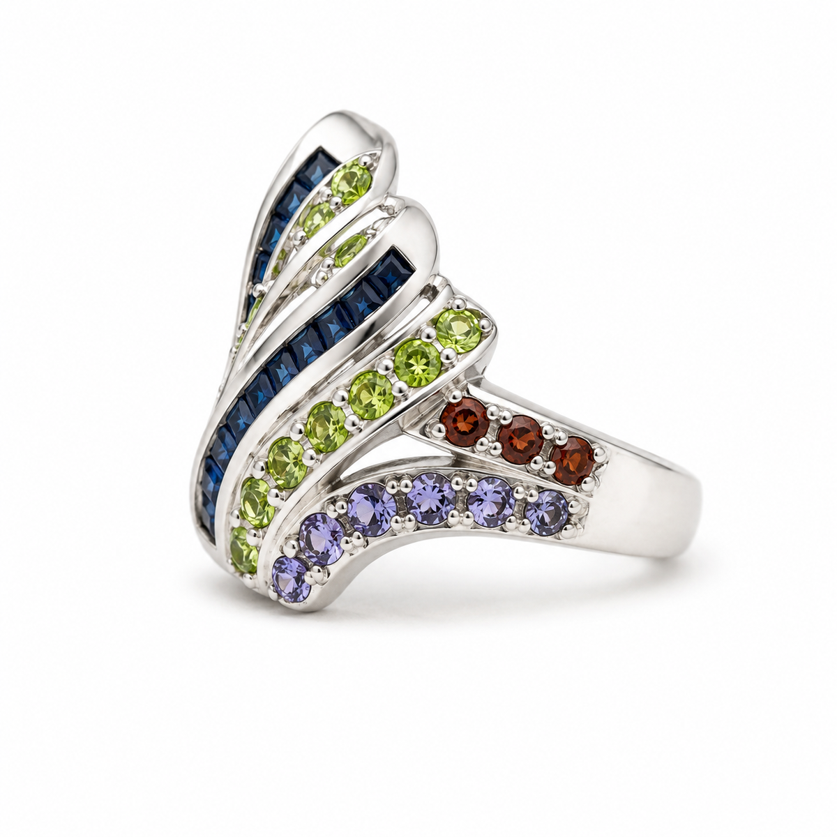 Multicolour Gemstone Vintage Sterling Silver Ring in 925 sterling silver - photo 3 of 4