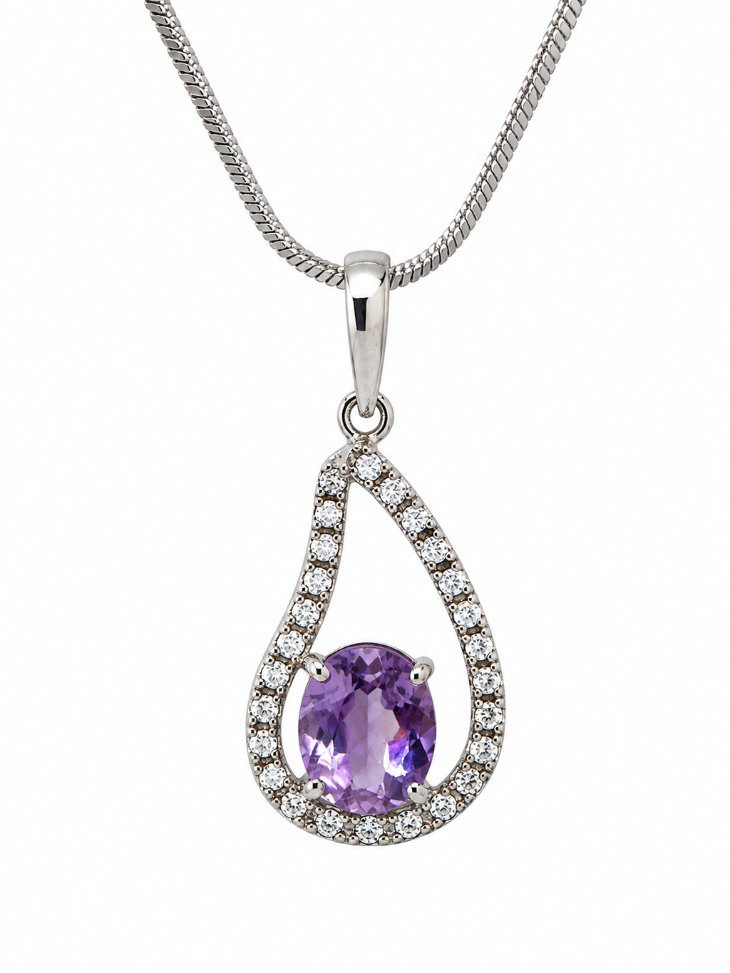 Amethyst & American Diamond Sterling Silver Pendant in 925 sterling silver - photo 5 of 6