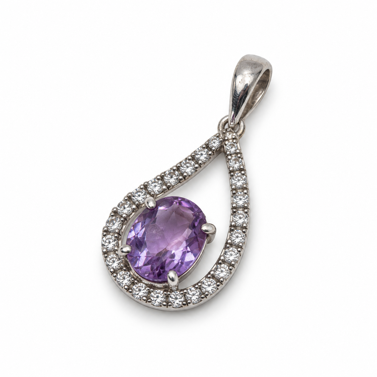 Amethyst & American Diamond Sterling Silver Pendant in 925 sterling silver - photo 3 of 6