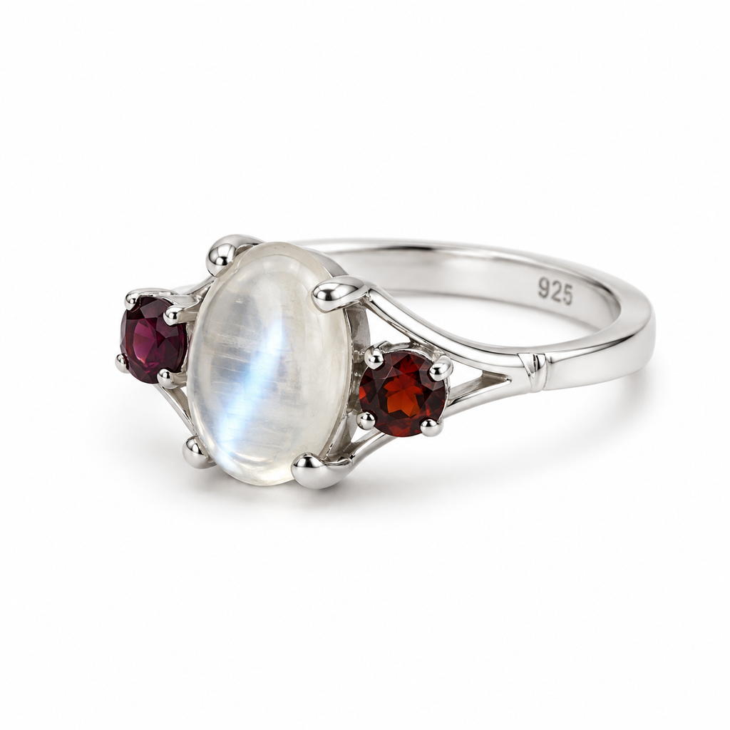 Moonstone Three-Stone Sterling Silver Ring in 925 sterling silver - photo 3 of 4
