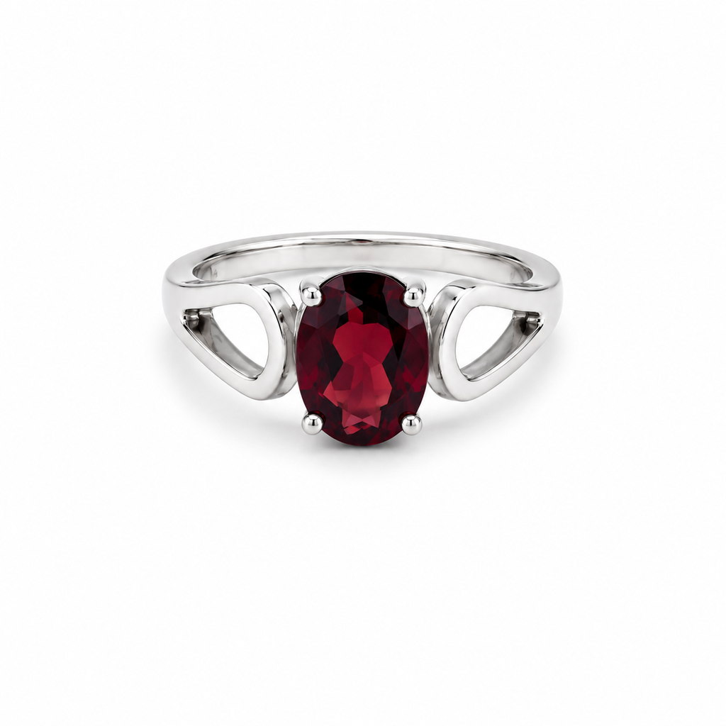 Garnet Solitaire Sterling Silver Ring in 925 sterling silver - photo 2 of 4