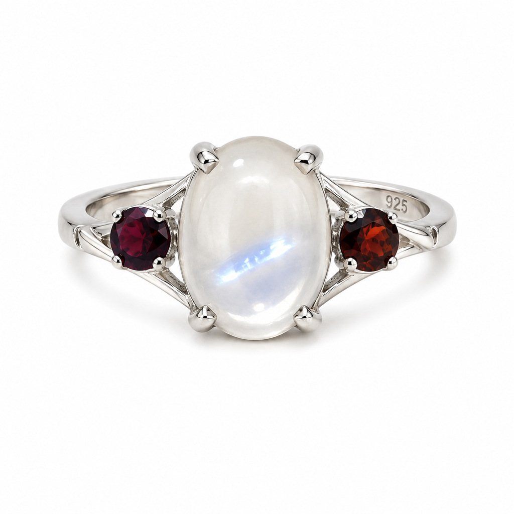 Moonstone Three-Stone Sterling Silver Ring in 925 sterling silver - photo 1 of 4