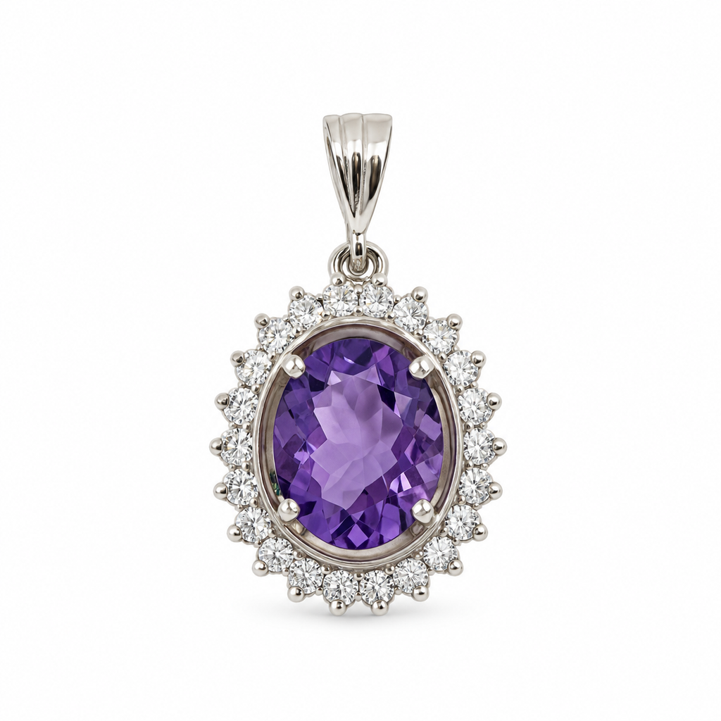 Amethyst & American Diamond Sterling Silver Pendant in 925 sterling silver - photo 4 of 5