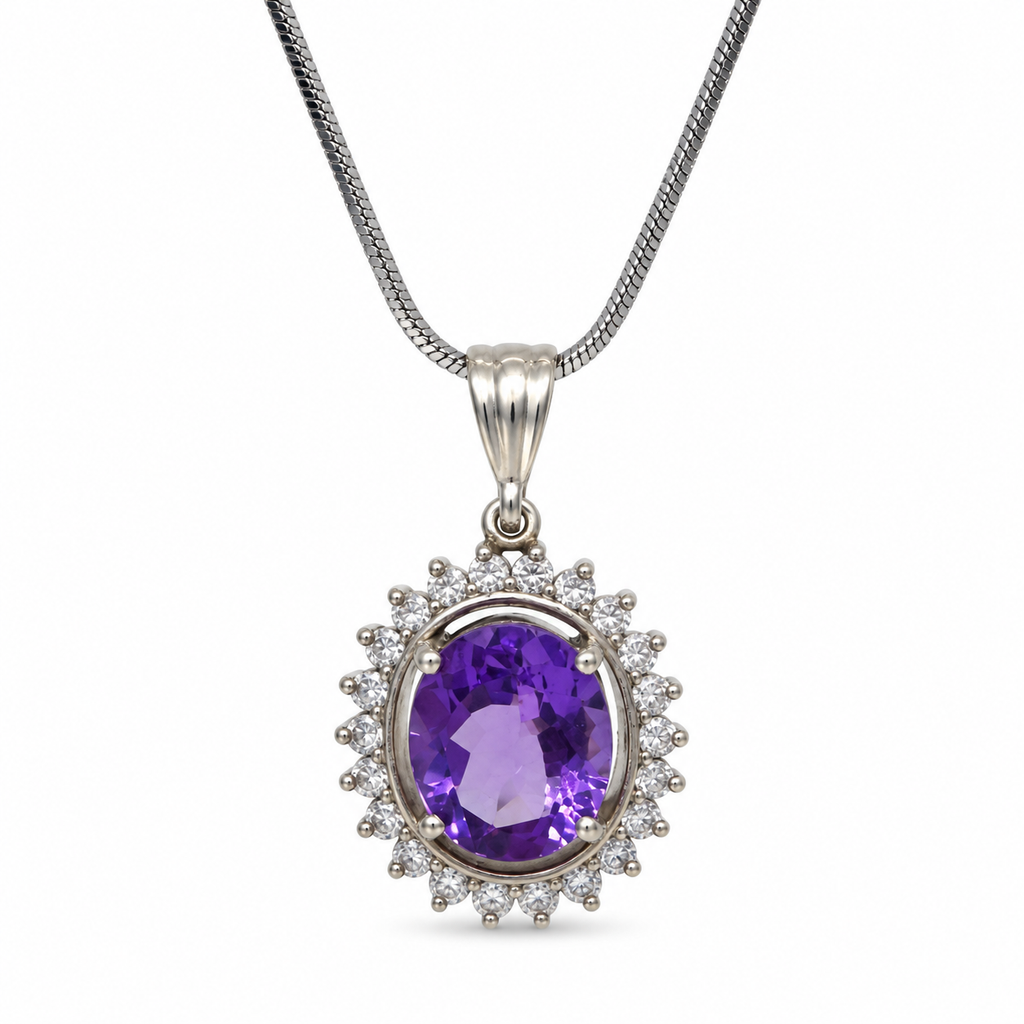 Amethyst & American Diamond Sterling Silver Pendant in 925 sterling silver - photo 1 of 5