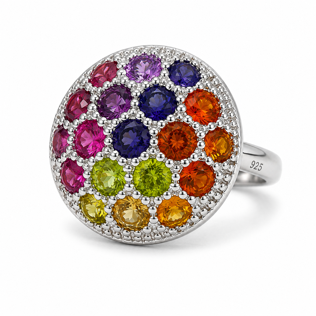 Multicolour Gemstone Vintage Sterling Silver Ring in 925 sterling silver - photo 4 of 4