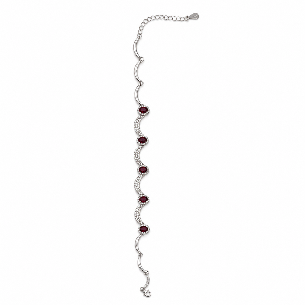 Garnet & American Diamond Sterling Silver Bracelet in 925 sterling silver - photo 3 of 4