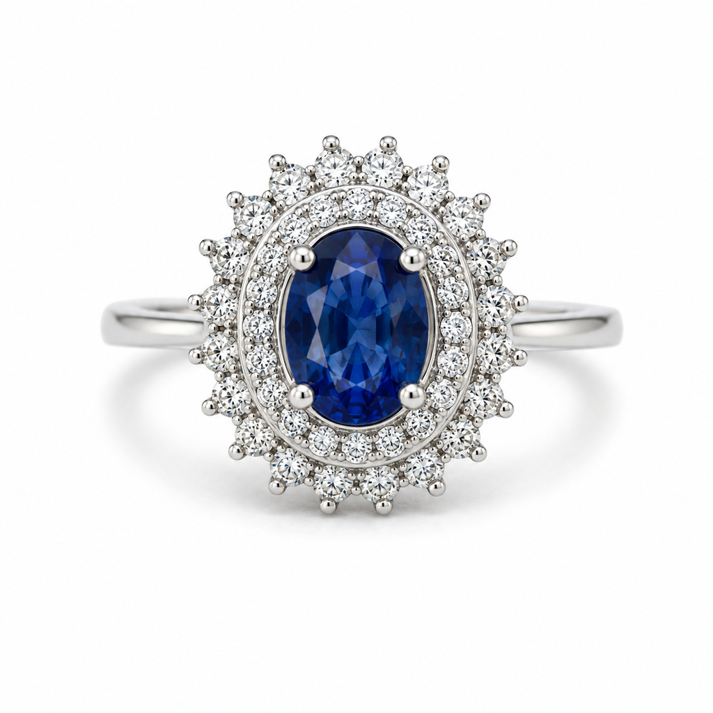 Blue Sapphire Halo Sterling Silver Ring in 925 sterling silver - photo 1 of 4