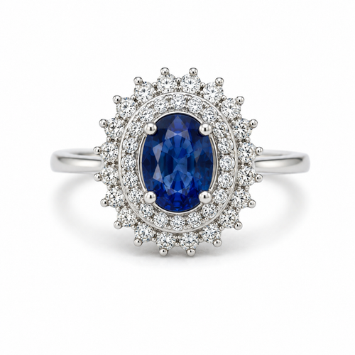 Blue Sapphire Halo Sterling Silver Ring in 925 sterling silver - photo 1 of 4
