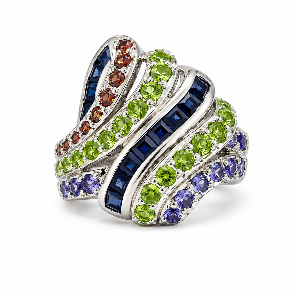 Multicolour Gemstone Vintage Sterling Silver Ring in 925 sterling silver - photo 1 of 4