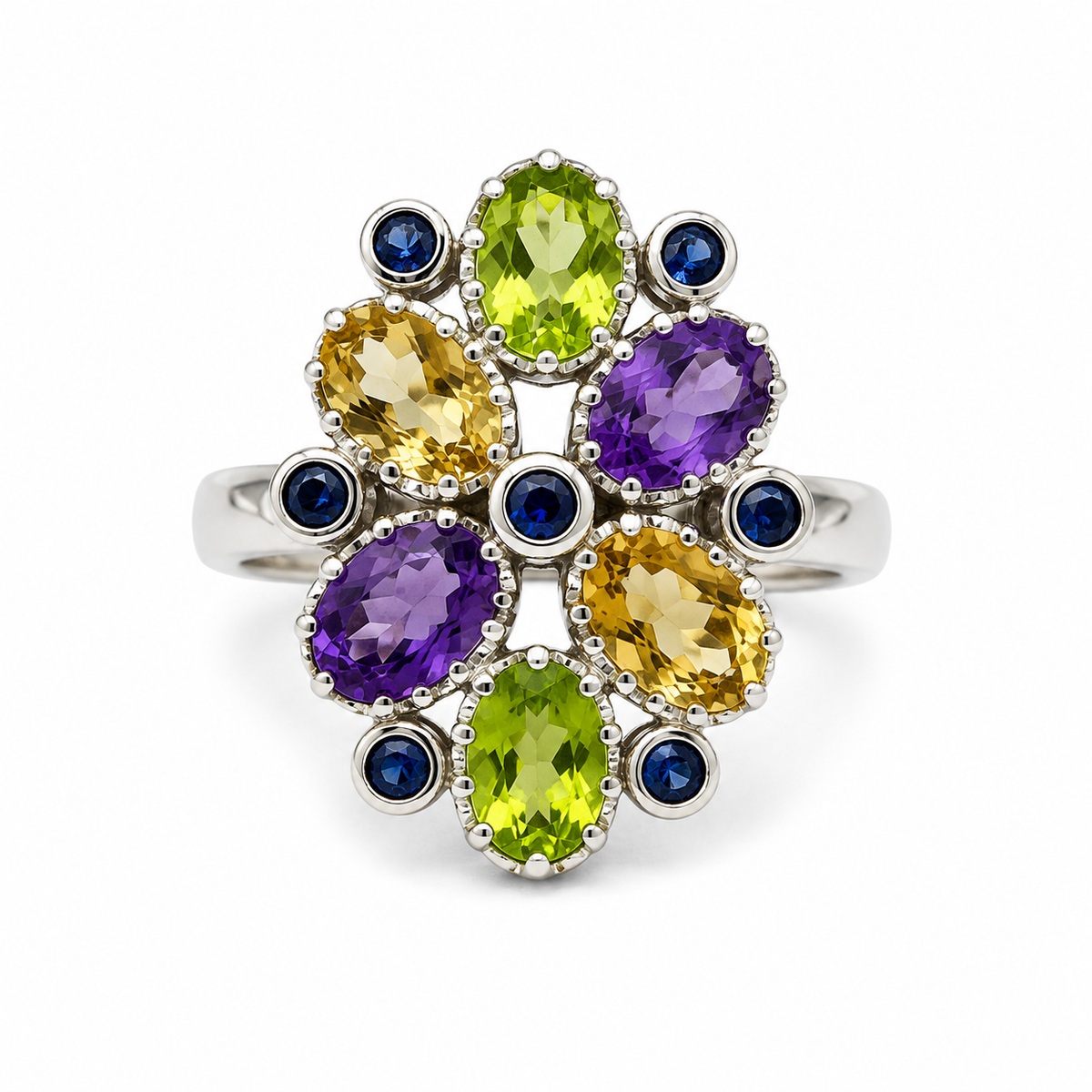 Multicolour Gemstone Vintage Sterling Silver Ring in 925 sterling silver - photo 2 of 4