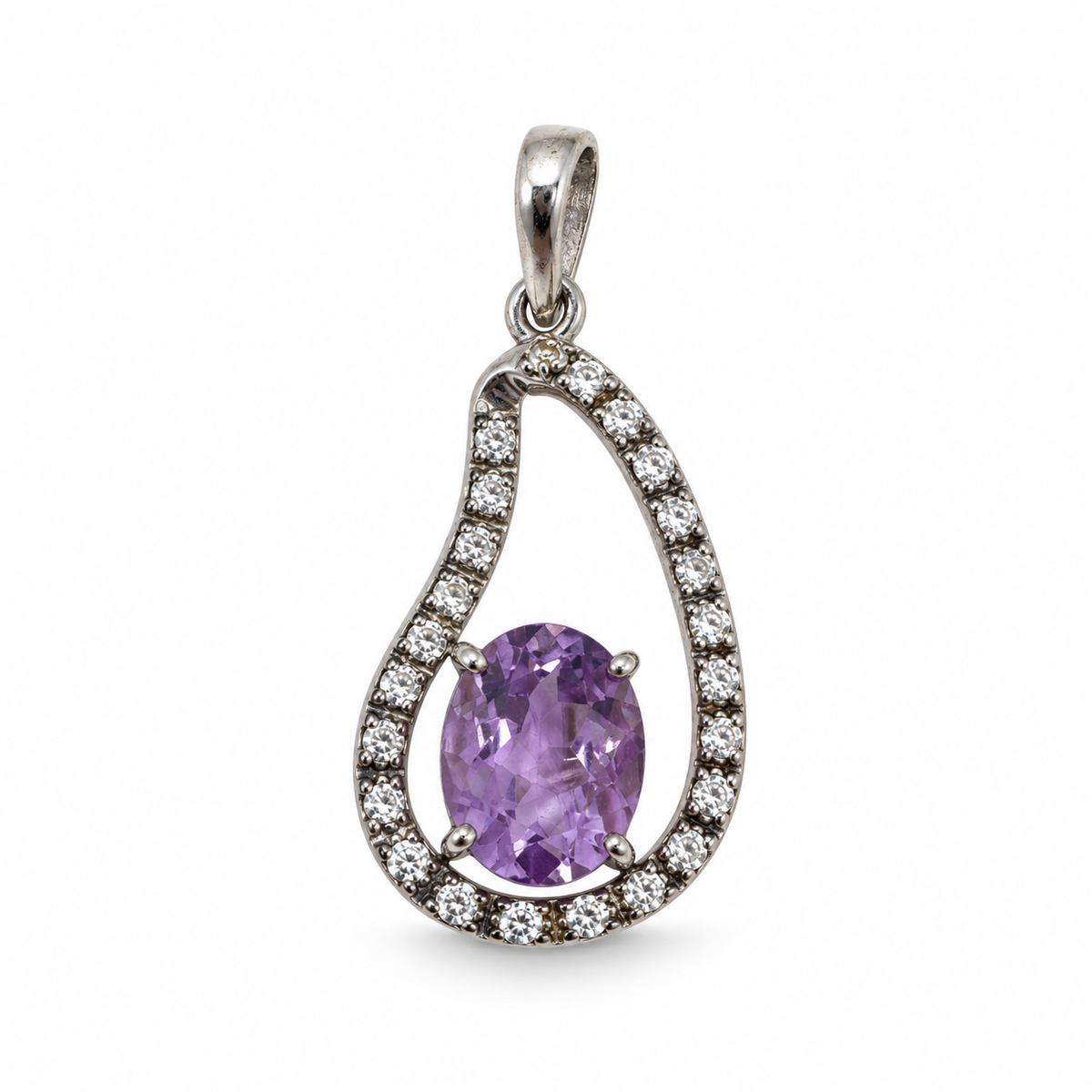 Amethyst & American Diamond Sterling Silver Pendant in 925 sterling silver - photo 4 of 6