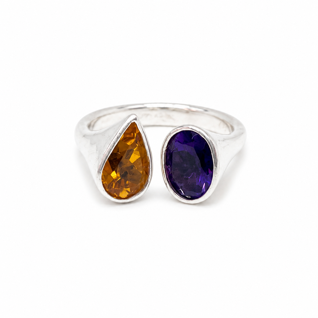 Citrine & Amethyst Solitaire Sterling Silver Ring in 925 sterling silver - photo 4 of 4
