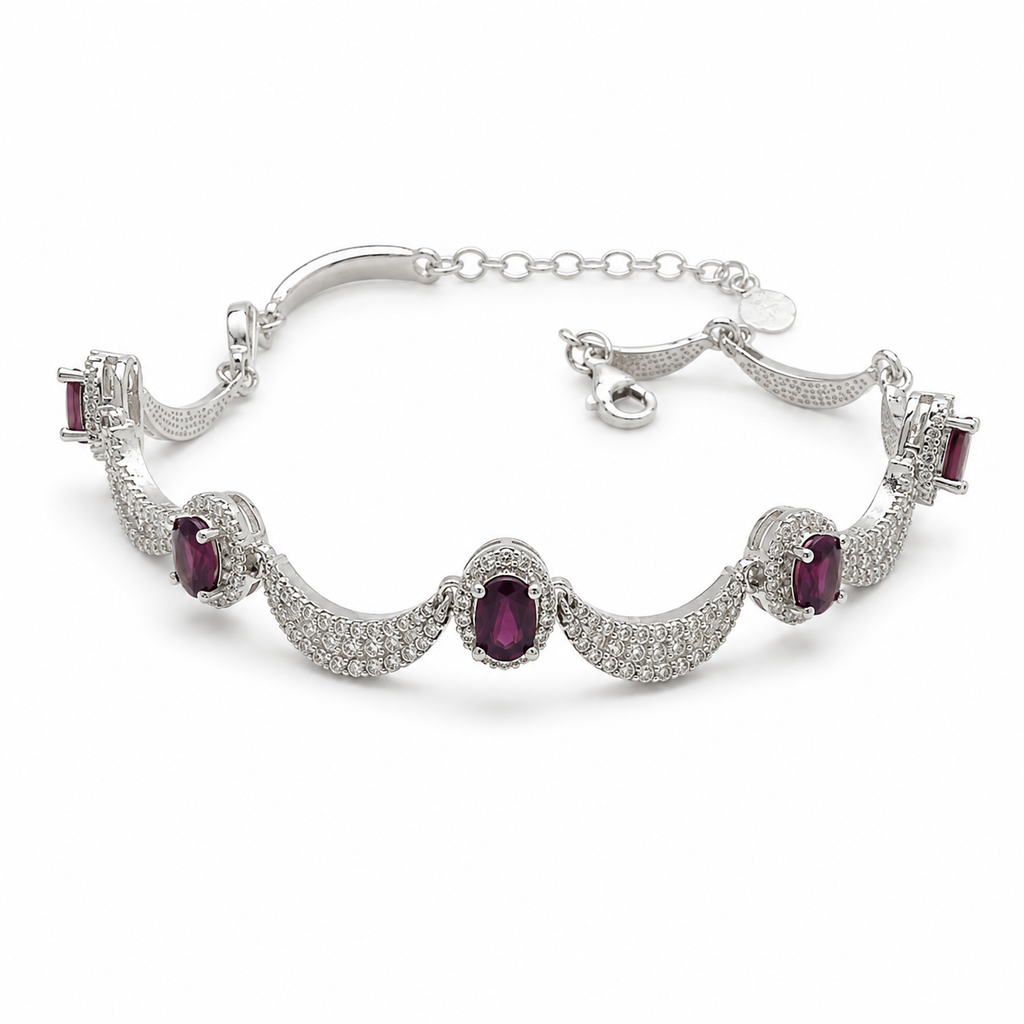 Garnet & American Diamond Sterling Silver Bracelet in 925 sterling silver - photo 4 of 4