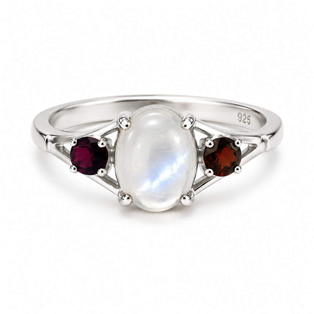 Moonstone Three-Stone Sterling Silver Ring in 925 sterling silver - photo 2 of 4