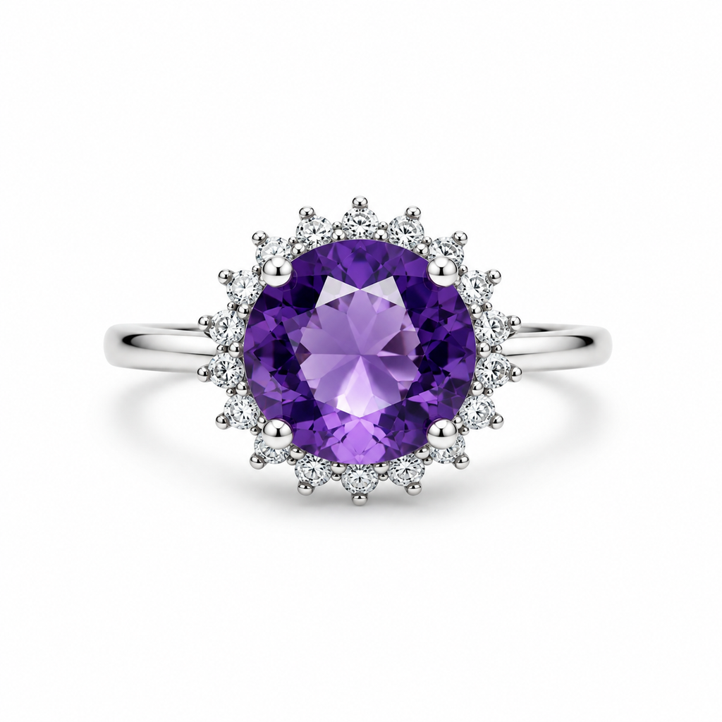 Amethyst Halo Sterling Silver Ring in 925 sterling silver - photo 1 of 4
