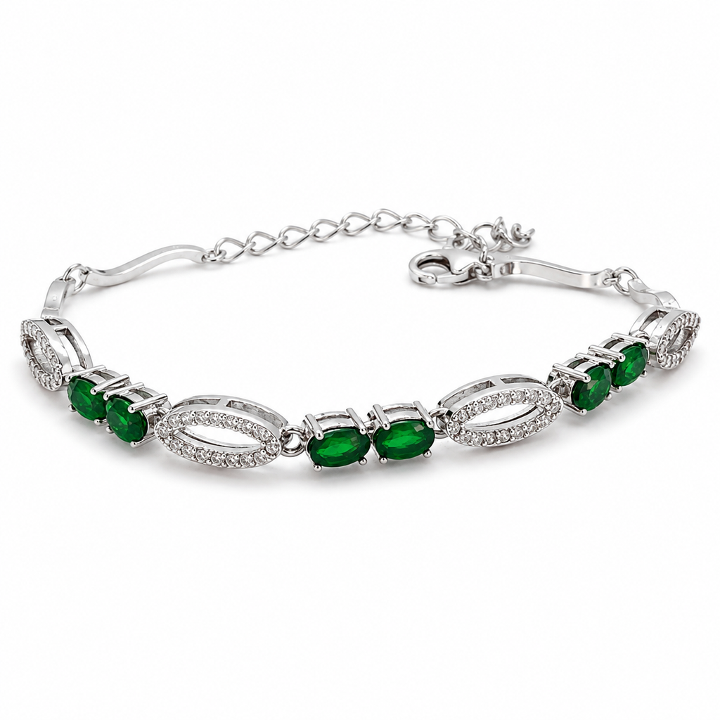 Dioptase & American Diamond Sterling Silver Bracelet in 925 sterling silver - photo 2 of 4