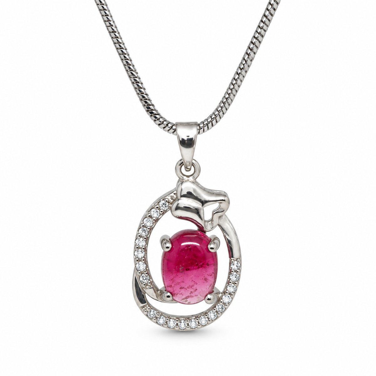 Tourmaline & American Diamond Sterling Silver Pendant in 925 sterling silver - photo 3 of 4