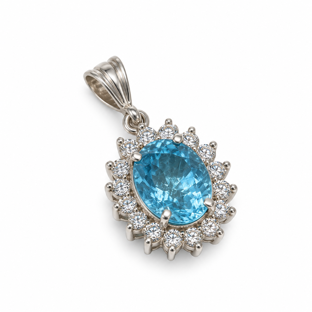 Blue Topaz & American Diamond Sterling Silver Pendant in 925 sterling silver - photo 3 of 4