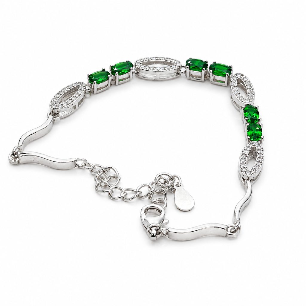 Dioptase & American Diamond Sterling Silver Bracelet in 925 sterling silver - photo 3 of 4