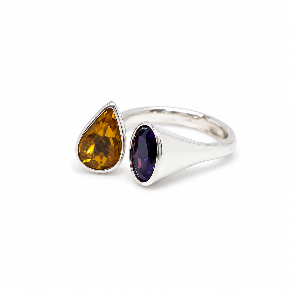 Citrine & Amethyst Solitaire Sterling Silver Ring in 925 sterling silver - photo 3 of 4