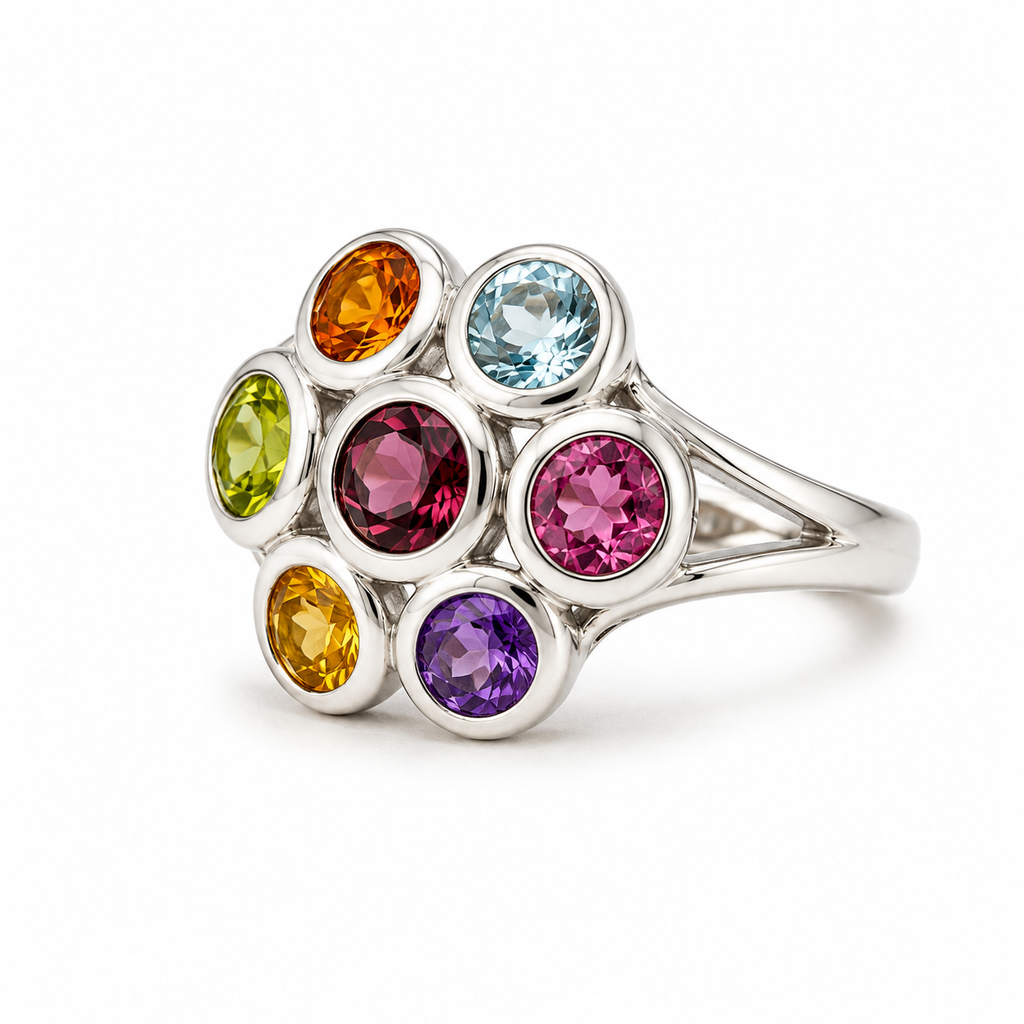 Multicolour Gemstone Vintage Sterling Silver Ring in 925 sterling silver - photo 3 of 4