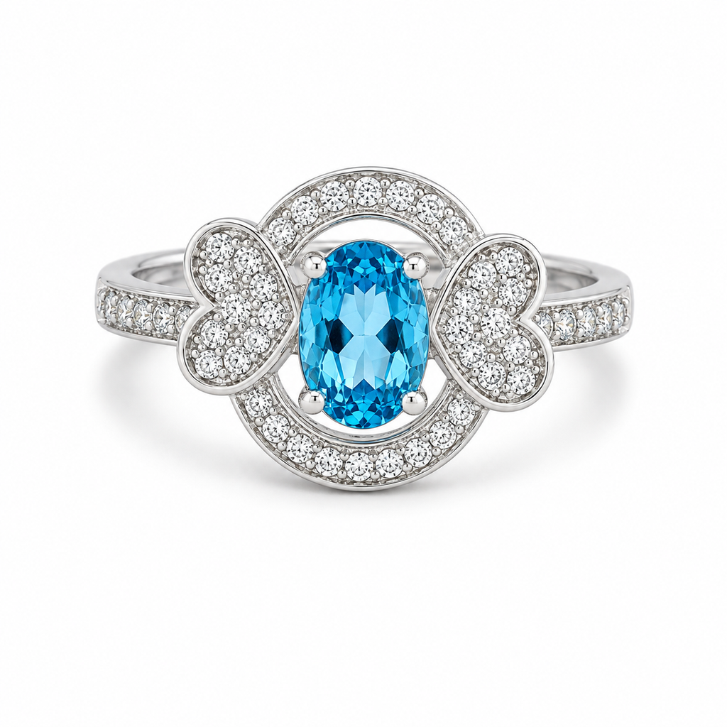 Blue Topaz Halo Sterling Silver Ring in 925 sterling silver - photo 2 of 4