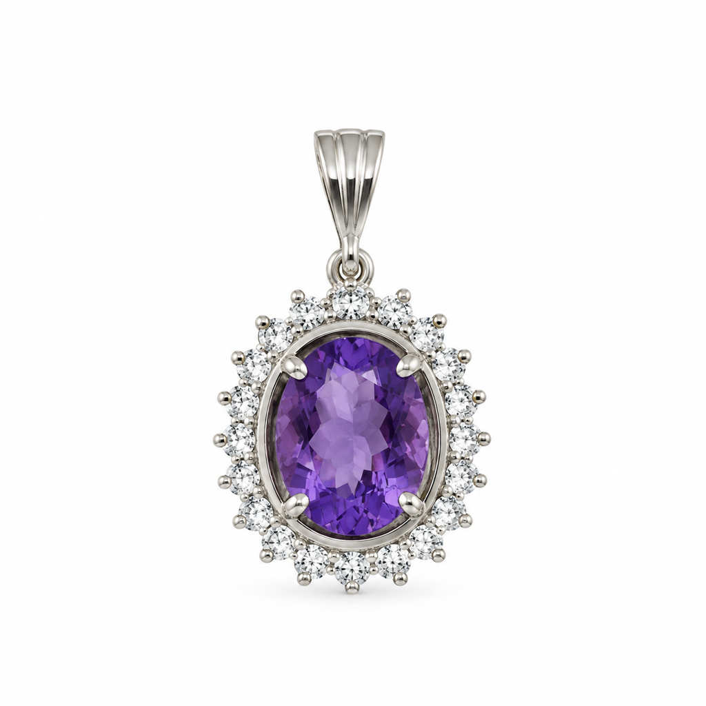 Amethyst & American Diamond Sterling Silver Pendant in 925 sterling silver - photo 5 of 5