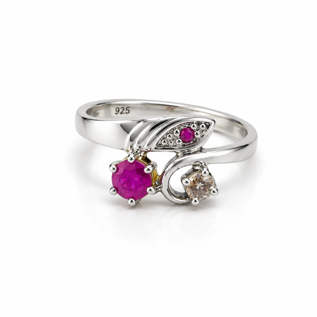 Ruby Floral Sterling Silver Ring in 925 sterling silver - photo 2 of 6