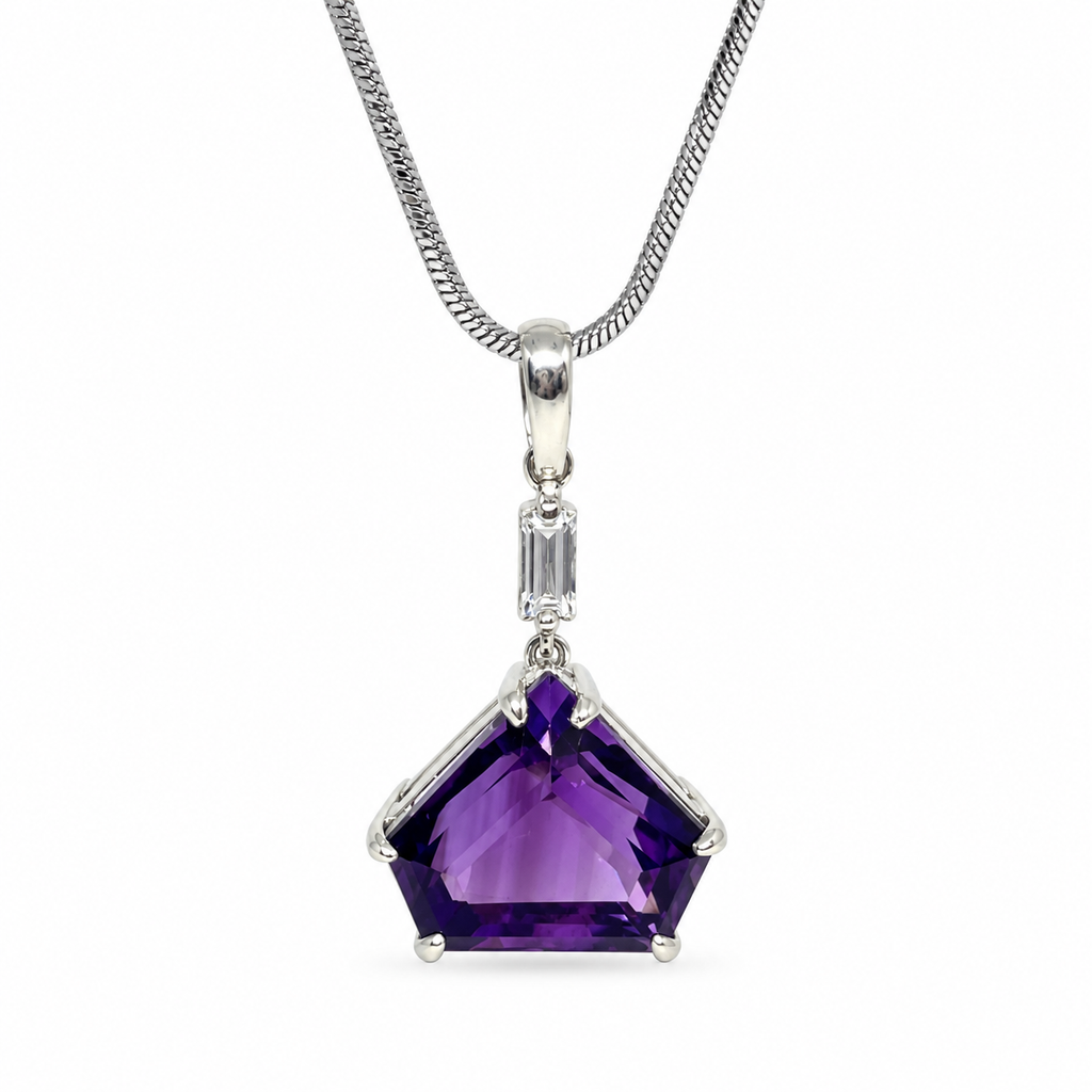 Amethyst & American Diamond Sterling Silver Pendant in 925 sterling silver - photo 4 of 4