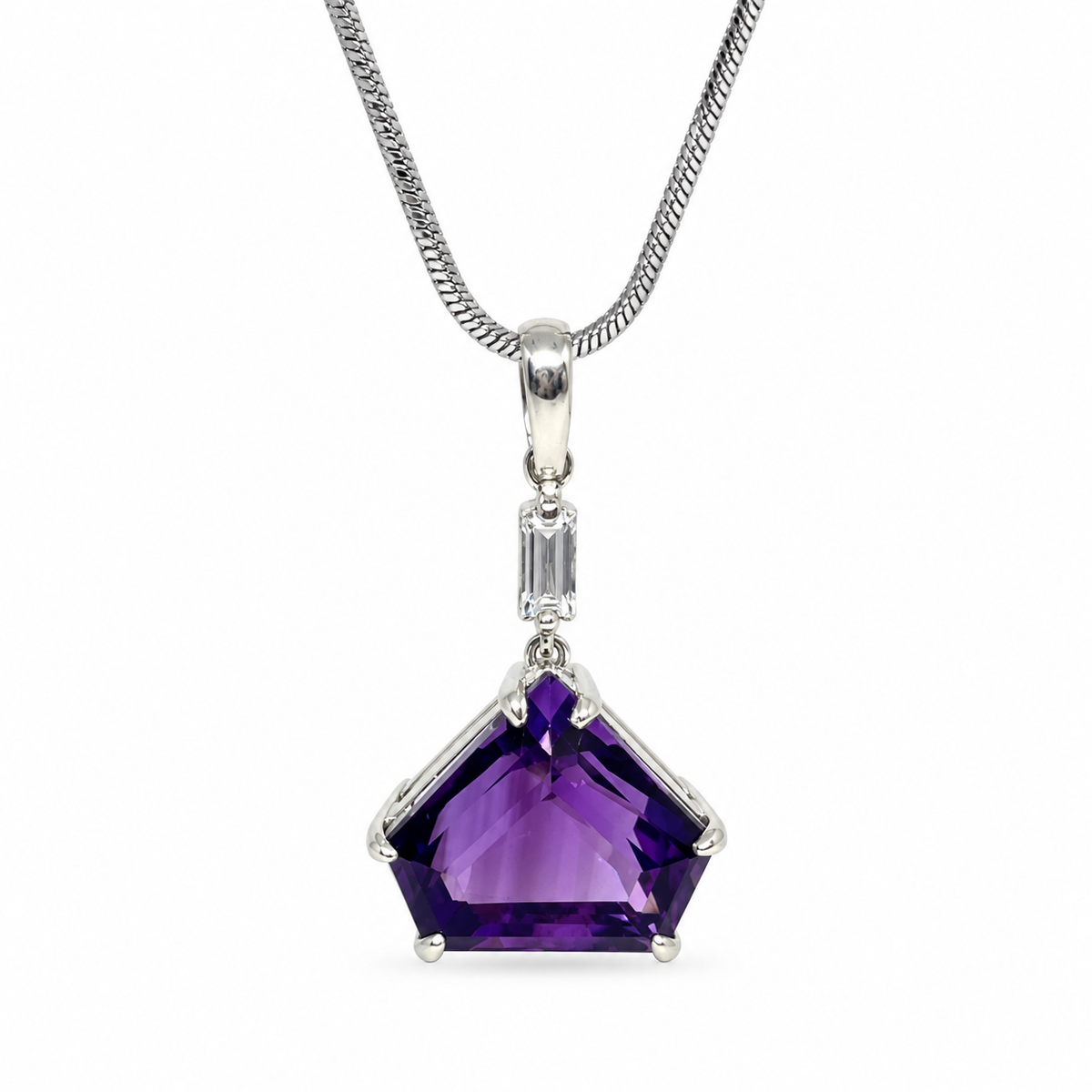 Amethyst & American Diamond Sterling Silver Pendant in 925 sterling silver - photo 4 of 4