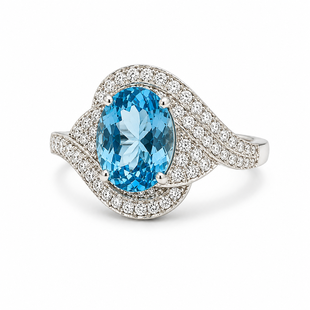 Blue Topaz Halo Sterling Silver Ring in 925 sterling silver - photo 1 of 4