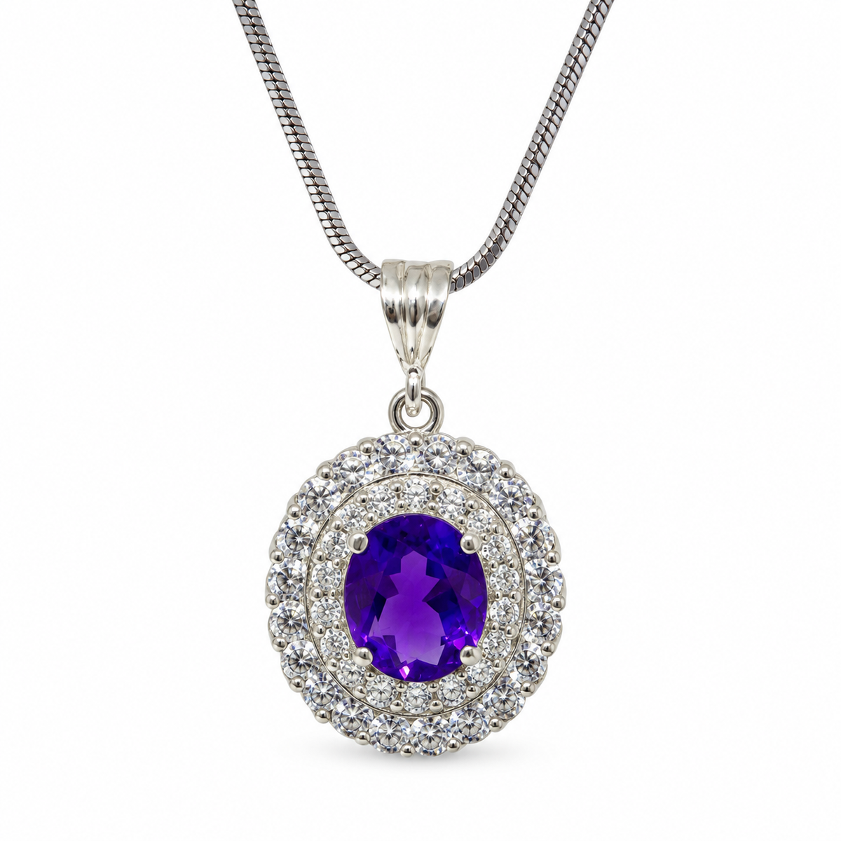 Blue Sapphire & American Diamond Sterling Silver Pendant in 925 sterling silver - photo 2 of 4