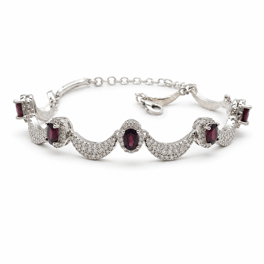 Garnet & American Diamond Sterling Silver Bracelet in 925 sterling silver - photo 1 of 4
