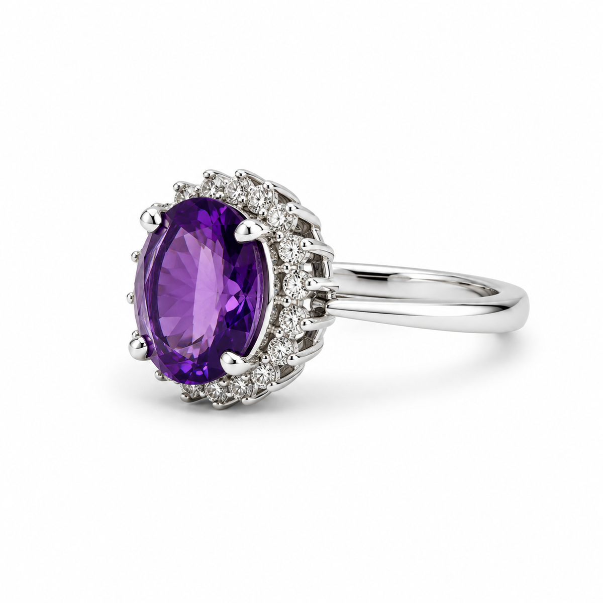 Amethyst Halo Sterling Silver Ring in 925 sterling silver - photo 3 of 4