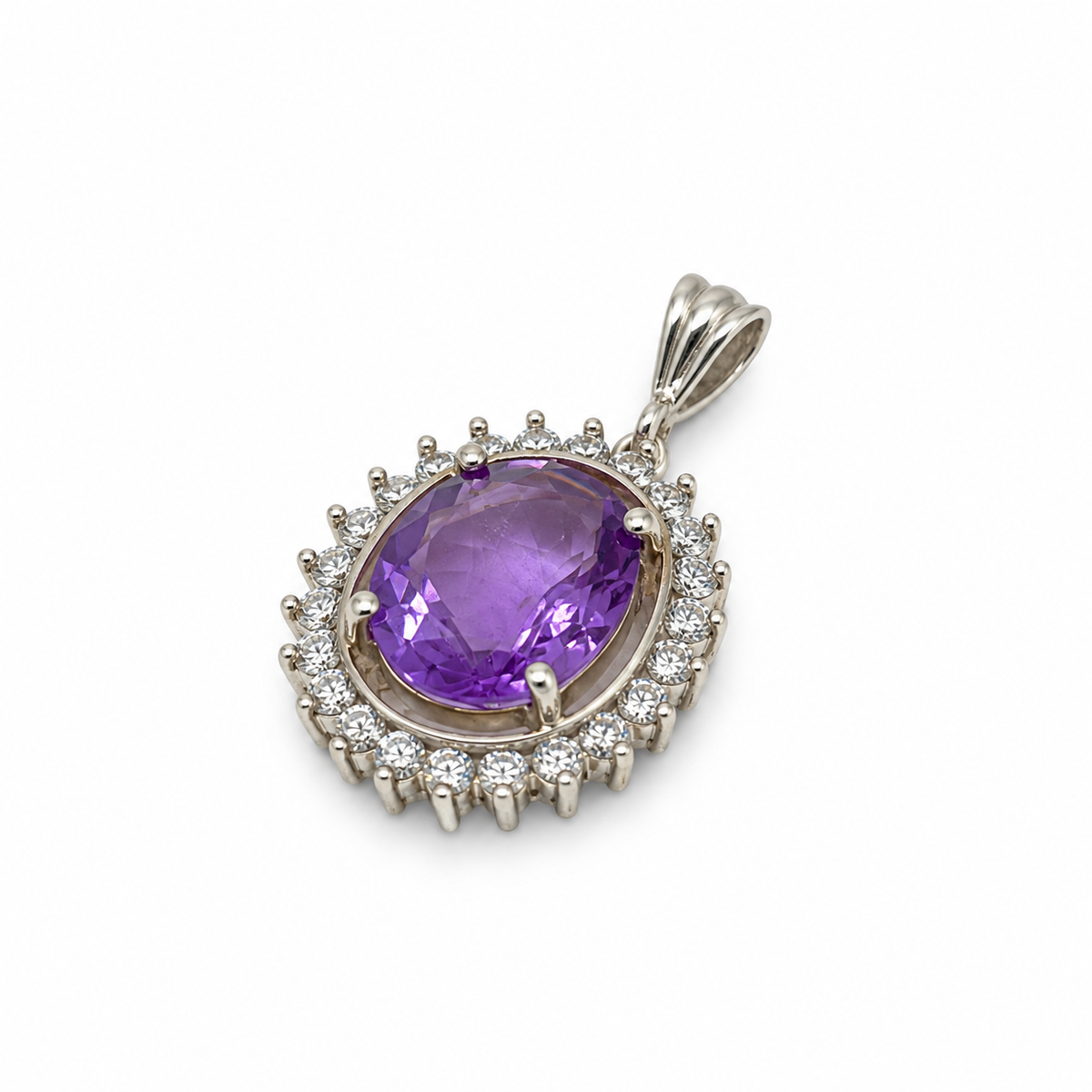 Amethyst & American Diamond Sterling Silver Pendant in 925 sterling silver - photo 3 of 5