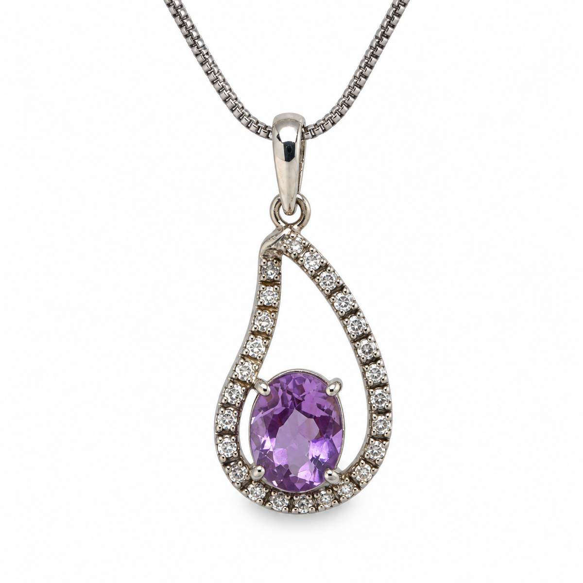 Amethyst & American Diamond Sterling Silver Pendant in 925 sterling silver - photo 6 of 6