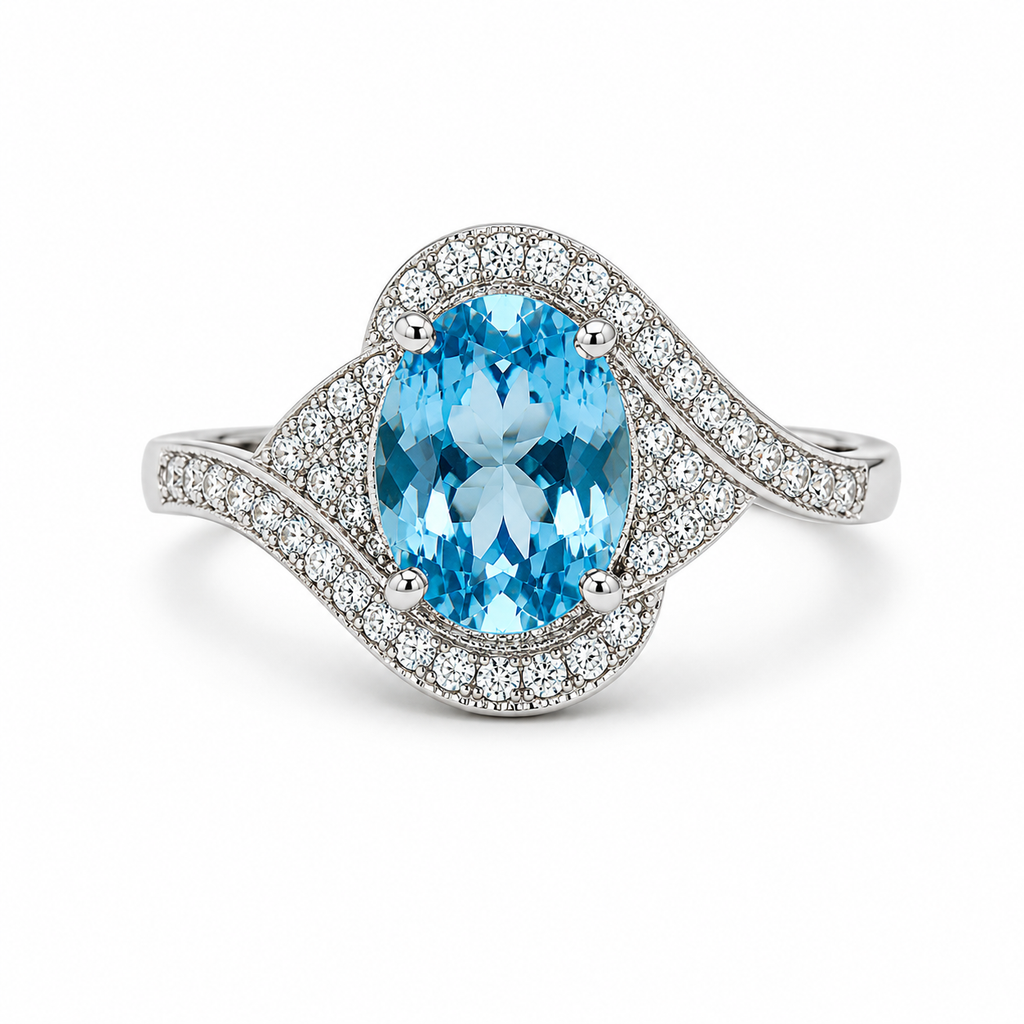 Blue Topaz Halo Sterling Silver Ring in 925 sterling silver - photo 2 of 4