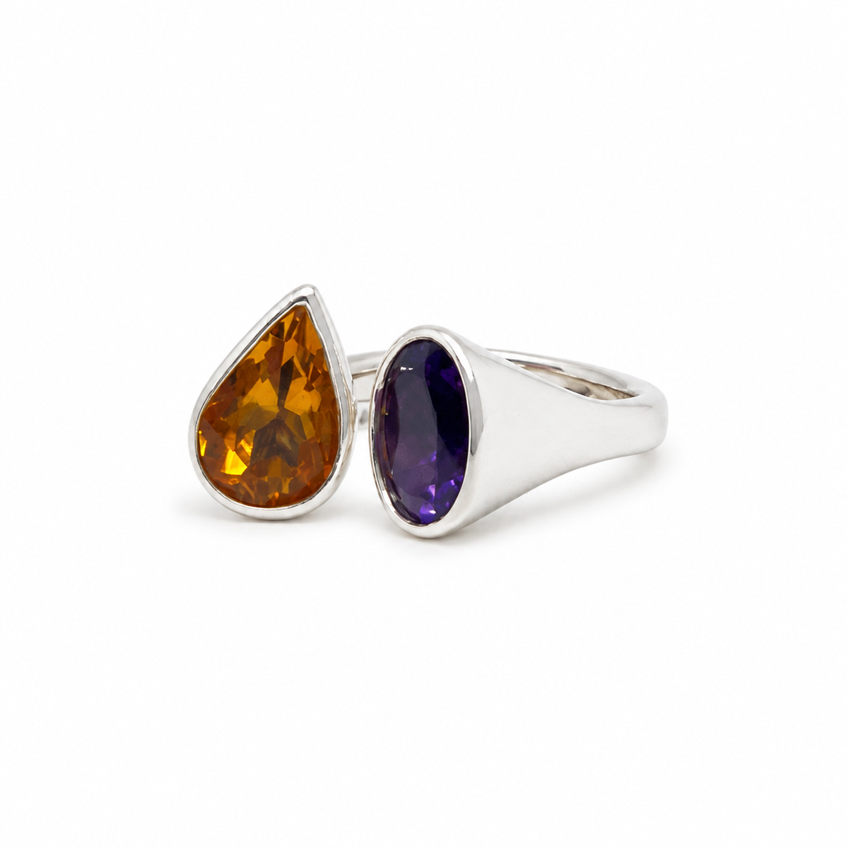 Citrine & Amethyst Solitaire Sterling Silver Ring in 925 sterling silver - photo 2 of 4
