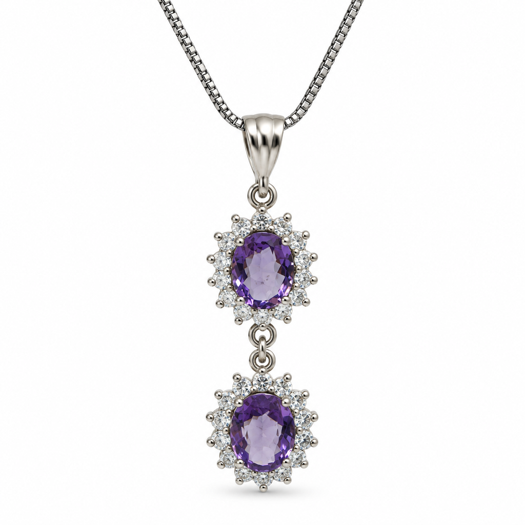 Amethyst & American Diamond Sterling Silver Pendant in 925 sterling silver - photo 5 of 5