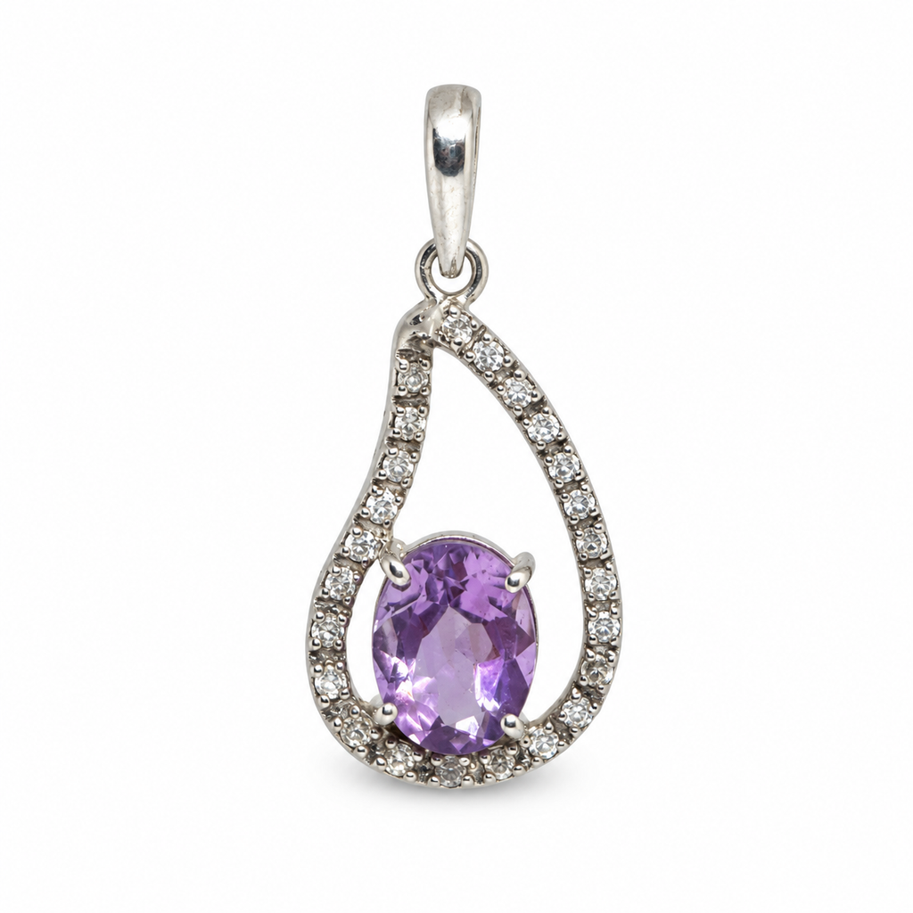 Amethyst & American Diamond Sterling Silver Pendant in 925 sterling silver - photo 1 of 6