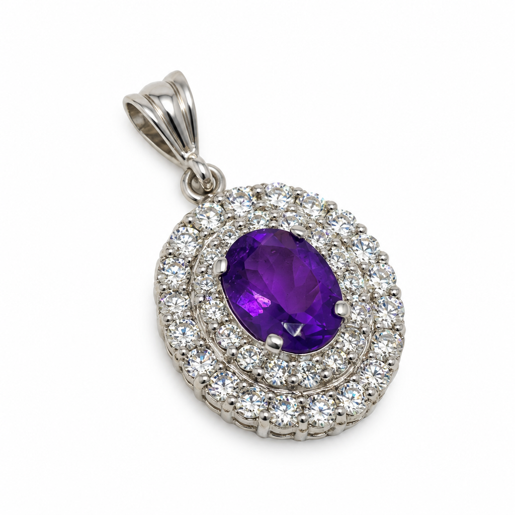Blue Sapphire & American Diamond Sterling Silver Pendant in 925 sterling silver - photo 3 of 4