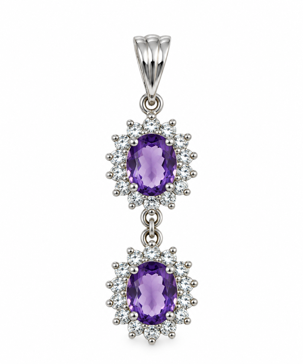 Amethyst & American Diamond Sterling Silver Pendant in 925 sterling silver - photo 1 of 5