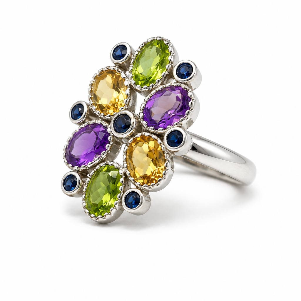 Multicolour Gemstone Vintage Sterling Silver Ring in 925 sterling silver - photo 3 of 4