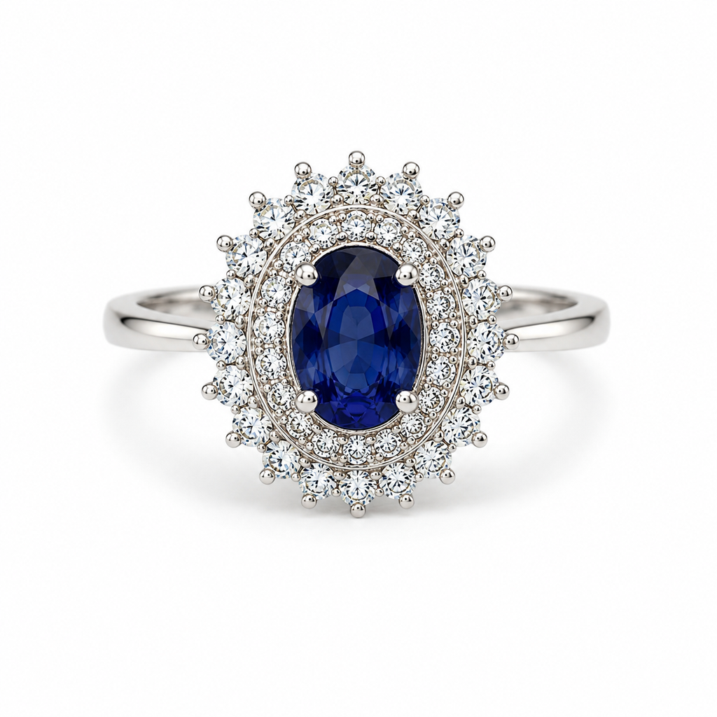 Blue Sapphire Halo Sterling Silver Ring in 925 sterling silver - photo 2 of 4