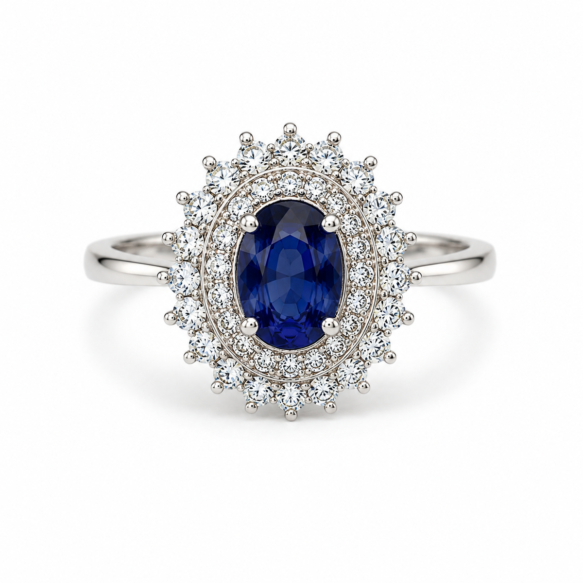Blue Sapphire Halo Sterling Silver Ring in 925 sterling silver - photo 2 of 4