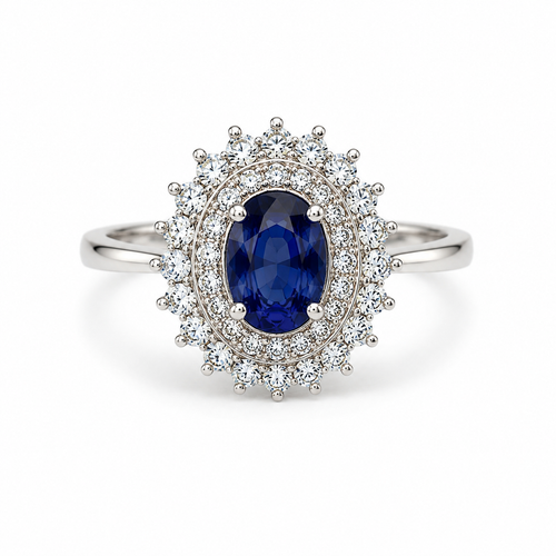 Blue Sapphire Halo Sterling Silver Ring in 925 sterling silver - photo 2 of 4