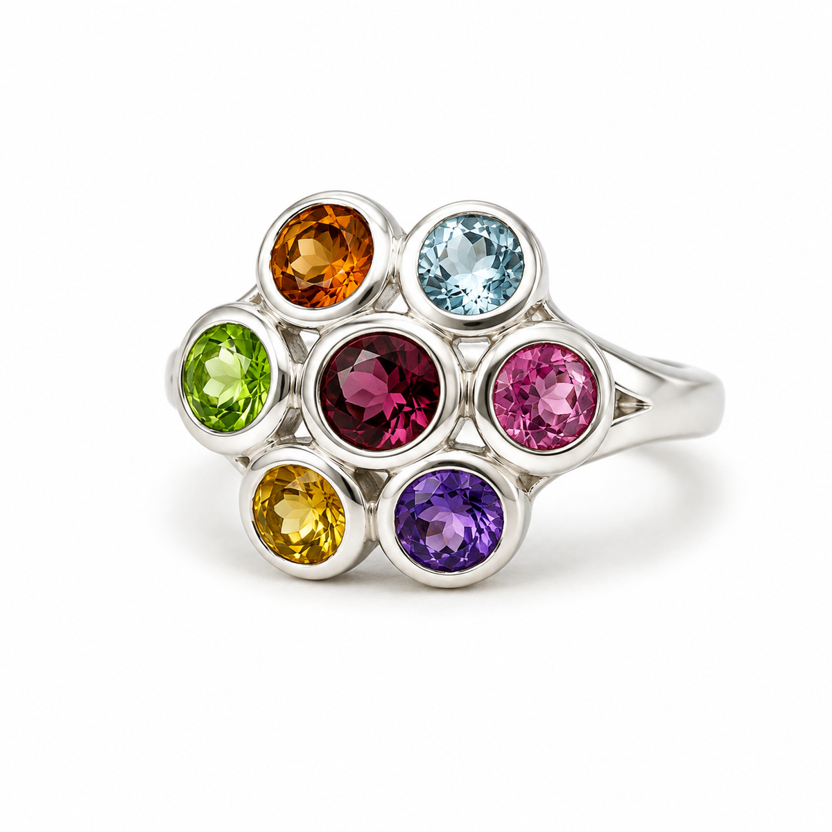 Multicolour Gemstone Vintage Sterling Silver Ring in 925 sterling silver - photo 2 of 4