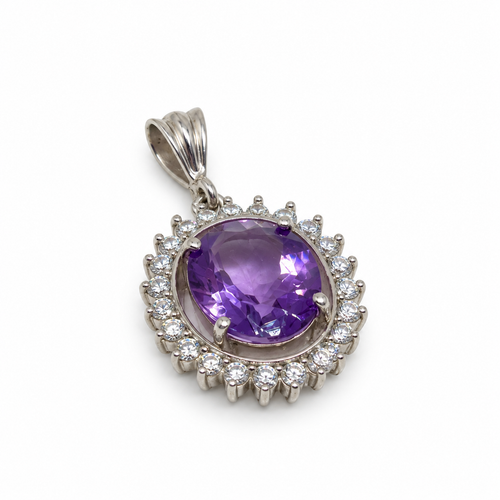Amethyst & American Diamond Sterling Silver Pendant in 925 sterling silver - photo 2 of 5