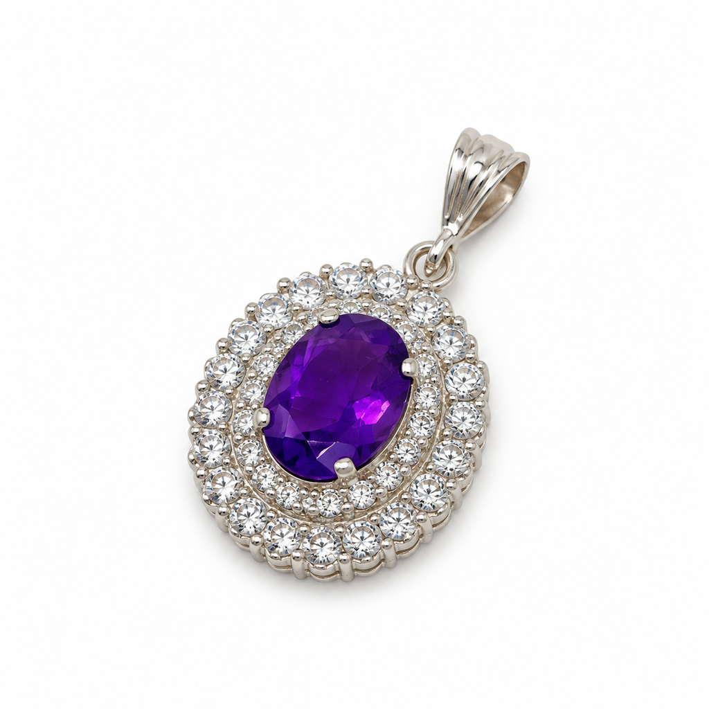Blue Sapphire & American Diamond Sterling Silver Pendant in 925 sterling silver - photo 4 of 4